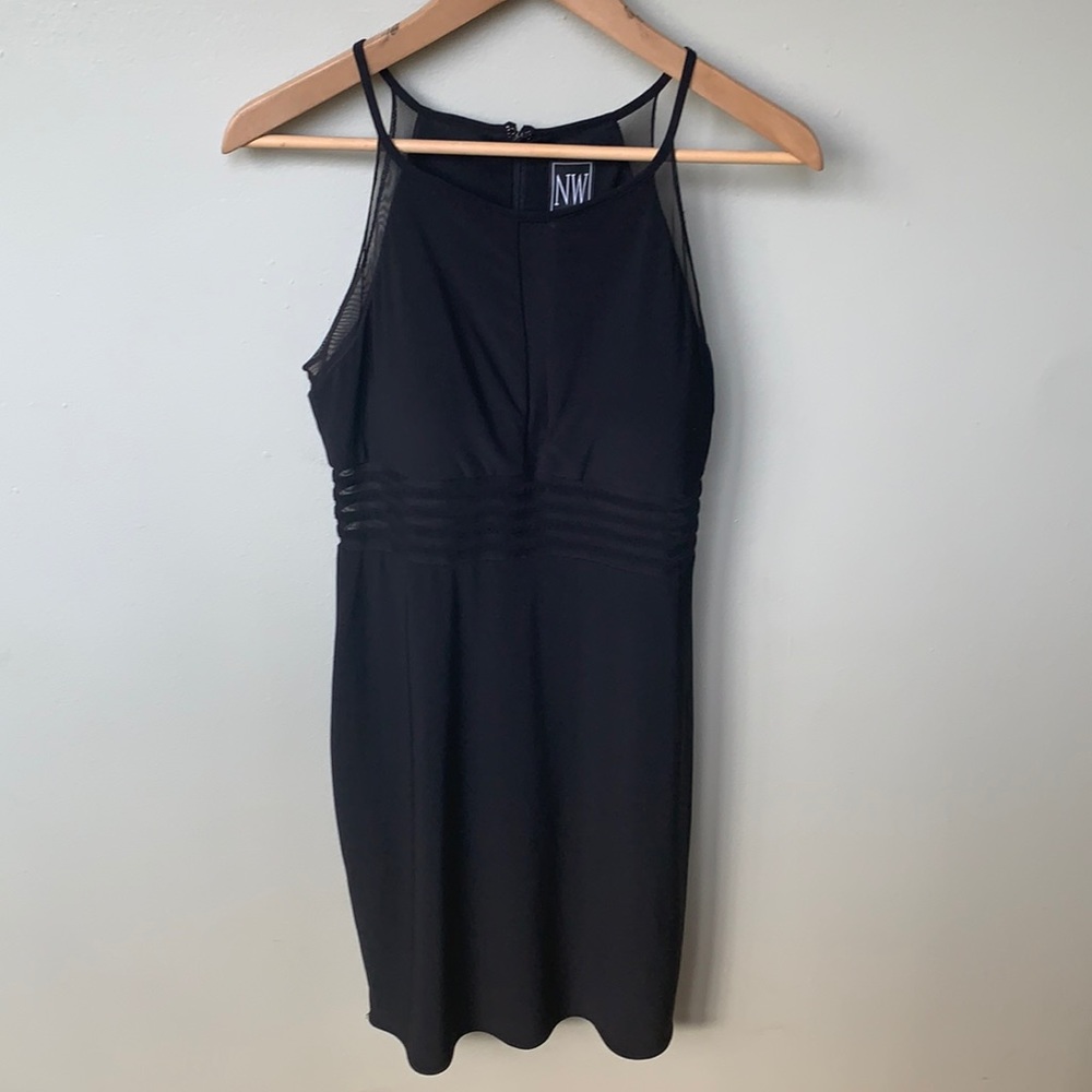 Nightway Midi Black Evening Dress see through keyhole Sheath